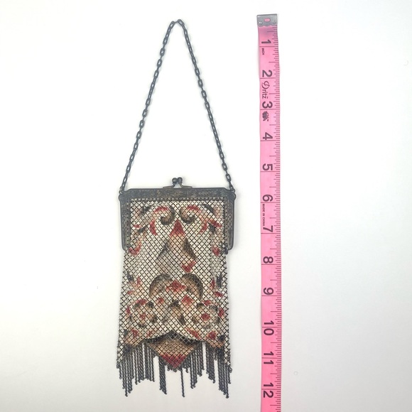 MANDALIAN MFG CO Antique Brass Mesh Fringe Trim Evening Bag Art Deco Gatsby 30s - Picture 10 of 13